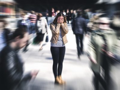 Panic,Attack,In,Public,Place.,Woman,Having,Panic,Disorder,In